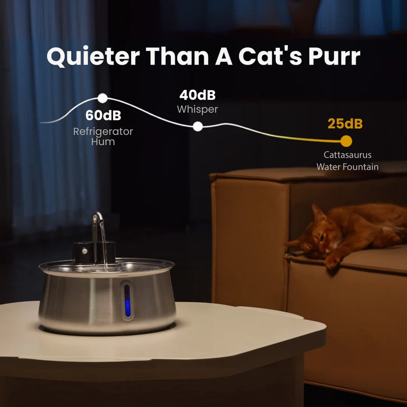 Fontaine à Eau pour Chat en Inox avec Filtration Ultra Silencieuse – Distributeur d’Eau Automatique pour Chats