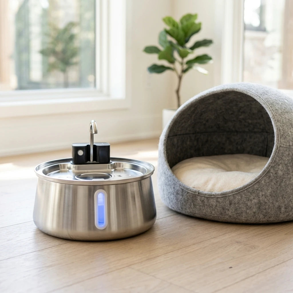 Fontaine à Eau pour Chat en Inox avec Filtration Ultra Silencieuse – Distributeur d’Eau Automatique pour Chats